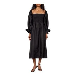 Sleeper Atlanta Black Linen Off Shoulder Midi Dress Size M